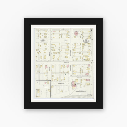 Old map wall art mockup — black gallery frame with white mat — Sanborn Fire Insurance Map from Crestline, Crawford County, Ohio (1896), Sheet #0002