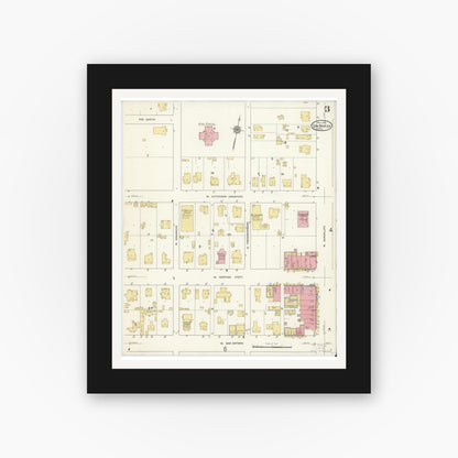 Old map wall art mockup — black gallery frame with white mat — Sanborn Fire Insurance Map from San Marcos, Hays County, Texas (1912), Sheet #0003