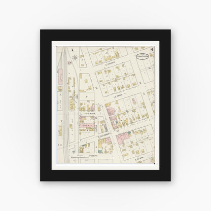 Old map wall art mockup — black gallery frame with white mat — Sanborn Fire Insurance Map from Champaign, Champaign County, Illinois (1887), Sheet #0004