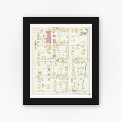 Old map wall art mockup — black gallery frame with white mat — Sanborn Fire Insurance Map from Sanford, Seminole County, Florida (1917), Sheet #0006