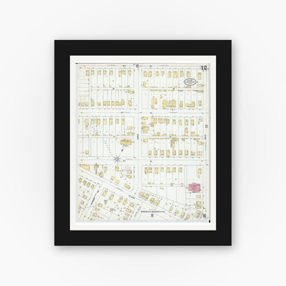 Old map wall art mockup — black gallery frame with white mat — Sanborn Fire Insurance Map from Lorain, Lorain County, Ohio (1905), Sheet #0012