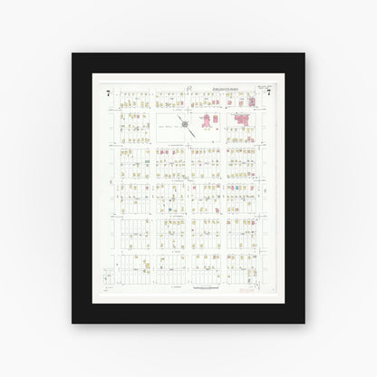 Old map wall art mockup — black gallery frame with white mat — Sanborn Fire Insurance Map from New Ulm, Brown County, Minnesota (1935), Sheet #0007