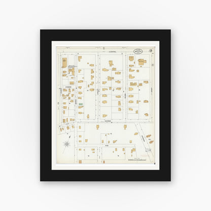 Old map wall art mockup — black gallery frame with white mat — Sanborn Fire Insurance Map from Natick, Middlesex County, Massachusetts (1899), Sheet #0009