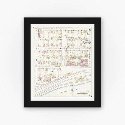 Old map wall art mockup — black gallery frame with white mat — Sanborn Fire Insurance Map from Fort Madison, Lee County, Iowa (1889), Sheet #0004