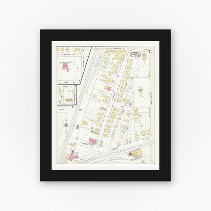 Old map wall art mockup — black gallery frame with white mat — Sanborn Fire Insurance Map from Effingham, Effingham County, Illinois (1911), Sheet #0007