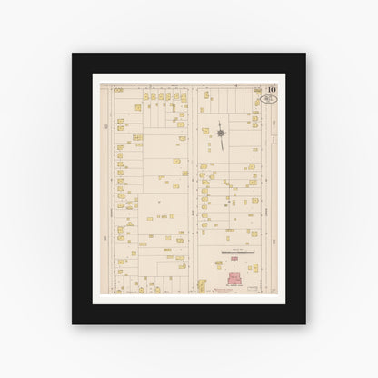 Old map wall art mockup — black gallery frame with white mat — Sanborn Fire Insurance Map from Bell, Los Angeles County, California (1922), Sheet #0010
