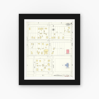 Old map wall art mockup — black gallery frame with white mat — Sanborn Fire Insurance Map from Claremont, Los Angeles County, California (1909), Sheet #0004