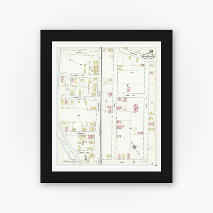 Old map wall art mockup — black gallery frame with white mat — Sanborn Fire Insurance Map from Mechanicville, Saratoga County, New York (1911), Sheet #0018