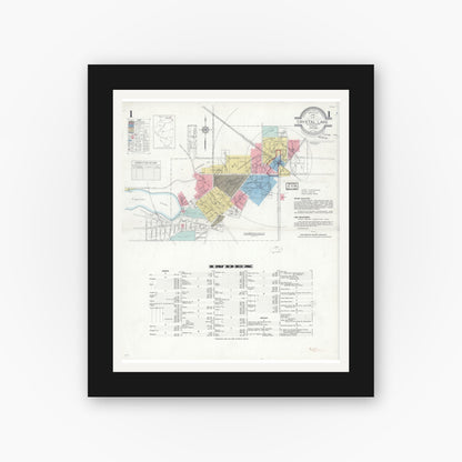 Old map wall art mockup — black gallery frame with white mat — Sanborn Fire Insurance Map from Crystal Lake, McHenry County, Illinois (1936), Sheet #0001