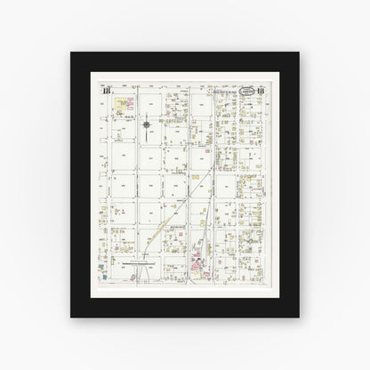 Old map wall art mockup — black gallery frame with white mat — Sanborn Fire Insurance Map from Laredo, Webb County, Texas (1925), Sheet #0018