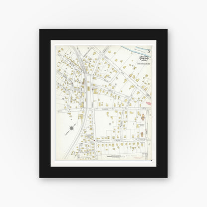 Old map wall art mockup — black gallery frame with white mat — Sanborn Fire Insurance Map from Concord, Middlesex County, Massachusetts (1918), Sheet #0005