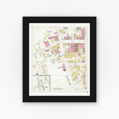 Old map wall art mockup — black gallery frame with white mat — Sanborn Fire Insurance Map from Lancaster, Fairfield County, Ohio (1919), Sheet #0009