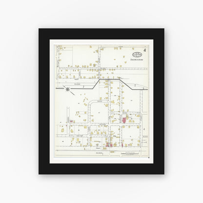 Old map wall art mockup — black gallery frame with white mat — Sanborn Fire Insurance Map from Clayton, Johnston County, North Carolina (1918), Sheet #0004