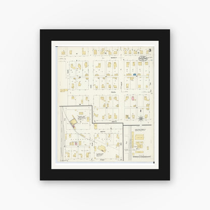 Old map wall art mockup — black gallery frame with white mat — Sanborn Fire Insurance Map from Rockford, Mercer County, Ohio (1907), Sheet #0003