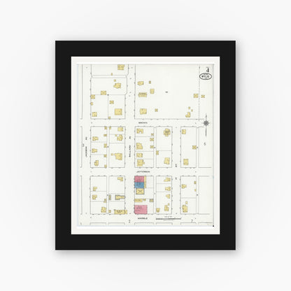 Old map wall art mockup — black gallery frame with white mat — Sanborn Fire Insurance Map from Wylie, Collin County, Texas (1921), Sheet #0004