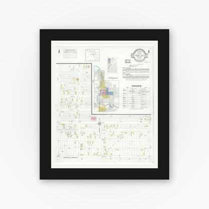 Old map wall art mockup — black gallery frame with white mat — Sanborn Fire Insurance Map from New Port Richey, Pasco County, Florida (1933), Sheet #0001