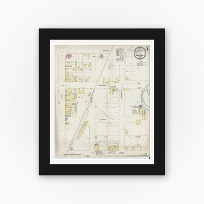 Old map wall art mockup — black gallery frame with white mat — Sanborn Fire Insurance Map from Mentone, Kosciusko County, Indiana (1896) - Complete Map Set