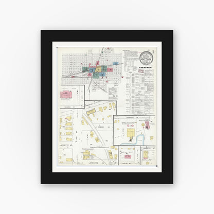 Old map wall art mockup — black gallery frame with white mat — Sanborn Fire Insurance Map from Mattoon, Coles County, Illinois (1909) - Complete Map Set