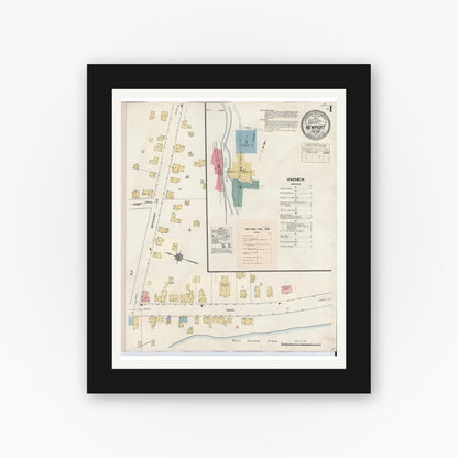 Old map wall art mockup — black gallery frame with white mat — Sanborn Fire Insurance Map from Newport, Herkimer County, New York (1938) - Complete Map Set