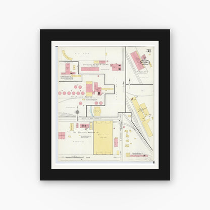 Old map wall art mockup — black gallery frame with white mat — Sanborn Fire Insurance Map from Alliance, Stark County, Ohio (1911), Sheet #0031