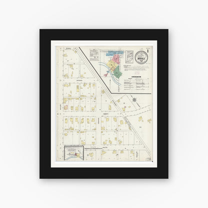 Old map wall art mockup — black gallery frame with white mat — Sanborn Fire Insurance Map from Markle, Huntington County, Indiana (1914) - Complete Map Set