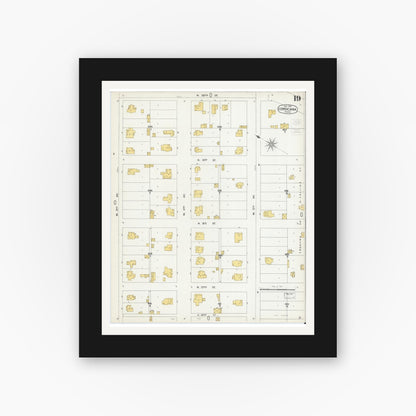 Old map wall art mockup — black gallery frame with white mat — Sanborn Fire Insurance Map from Corsicana, Navarro County, Texas (1900), Sheet #0019