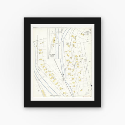 Old map wall art mockup — black gallery frame with white mat — Sanborn Fire Insurance Map from Dunsmuir, Siskiyou County, California (1903), Sheet #0004