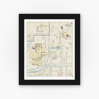 Old map wall art mockup — black gallery frame with white mat — Sanborn Fire Insurance Map from Danville, Montour County, Pennsylvania (1885), Sheet #0006