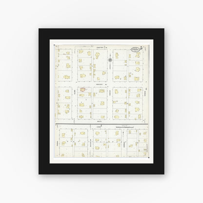 Old map wall art mockup — black gallery frame with white mat — Sanborn Fire Insurance Map from Chenoa, McLean County, Illinois (1914), Sheet #0005