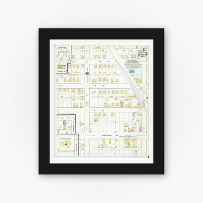 Old map wall art mockup — black gallery frame with white mat — Sanborn Fire Insurance Map from Houghton, Houghton County, Michigan (1917), Sheet #0017