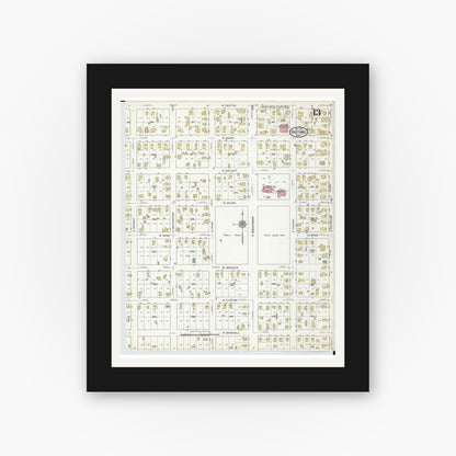 Old map wall art mockup — black gallery frame with white mat — Sanborn Fire Insurance Map from Hastings, Barry County, Michigan (1916), Sheet #0013