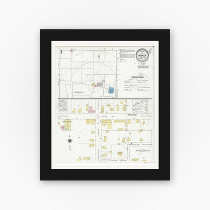 Old map wall art mockup — black gallery frame with white mat — Sanborn Fire Insurance Map from Greece, Monroe County, New York (1929), Sheet #0001