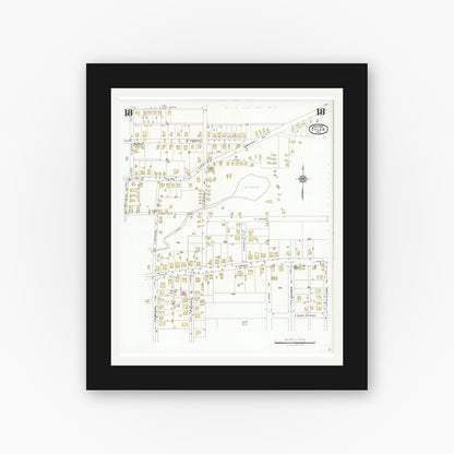 Old map wall art mockup — black gallery frame with white mat — Sanborn Fire Insurance Map from Tyler, Smith County, Texas (1928), Sheet #0018