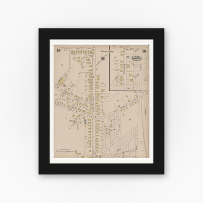 Old map wall art mockup — black gallery frame with white mat — Sanborn Fire Insurance Map from Penn Yan, Yates County, New York (1922), Sheet #0016