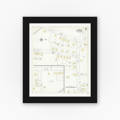Old map wall art mockup — black gallery frame with white mat — Sanborn Fire Insurance Map from Chatham, Morris County, New Jersey (1909), Sheet #0008