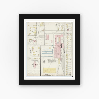 Old map wall art mockup — black gallery frame with white mat — Sanborn Fire Insurance Map from Circleville, Pickaway County, Ohio (1889), Sheet #0007
