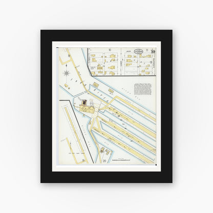 Old map wall art mockup — black gallery frame with white mat — Sanborn Fire Insurance Map from Escanaba, Delta County, Michigan (1899), Sheet #0019