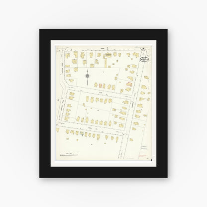 Old map wall art mockup — black gallery frame with white mat — Sanborn Fire Insurance Map from Webster, Monroe County, New York (1912), Sheet #0005