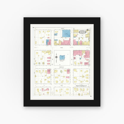 Old map wall art mockup — black gallery frame with white mat — Sanborn Fire Insurance Map from Grundy Center, Grundy County, Iowa (1916), Sheet #0003