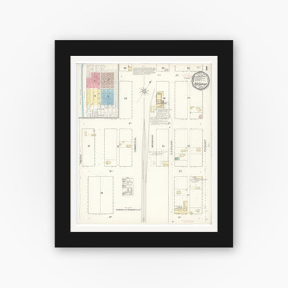 Old map wall art mockup — black gallery frame with white mat — Sanborn Fire Insurance Map from Oceanside, San Diego County, California (1892) - Complete Map Set