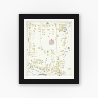 Old map wall art mockup — black gallery frame with white mat — Sanborn Fire Insurance Map from North Adams, Berkshire County, Massachusetts (1914), Sheet #0007