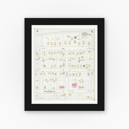 Old map wall art mockup — black gallery frame with white mat — Sanborn Fire Insurance Map from Le Sueur, Le Sueur County, Minnesota (1924), Sheet #0005