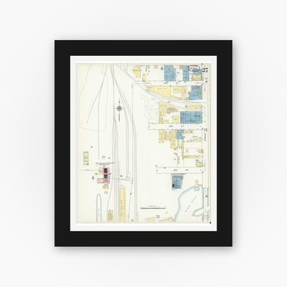 Old map wall art mockup — black gallery frame with white mat — Sanborn Fire Insurance Map from Miami, Dade County, Florida (1914), Sheet #0027