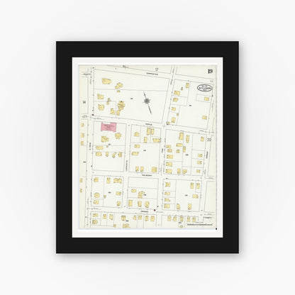 Old map wall art mockup — black gallery frame with white mat — Sanborn Fire Insurance Map from Attleboro, Bristol County, Massachusetts (1911), Sheet #0019