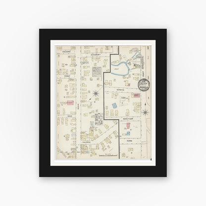 Old map wall art mockup — black gallery frame with white mat — Sanborn Fire Insurance Map from Boonville, Oneida County, New York (1884), Sheet #0001