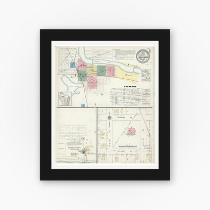 Old map wall art mockup — black gallery frame with white mat — Sanborn Fire Insurance Map from Ladysmith, Rusk County, Wisconsin (1914) - Complete Map Set