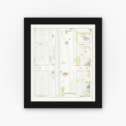 Old map wall art mockup — black gallery frame with white mat — Sanborn Fire Insurance Map from Mart, McLennan County, Texas (1909), Sheet #0002