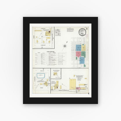 Old map wall art mockup — black gallery frame with white mat — Sanborn Fire Insurance Map from Ennis, Ellis County, Texas (1901) - Complete Map Set