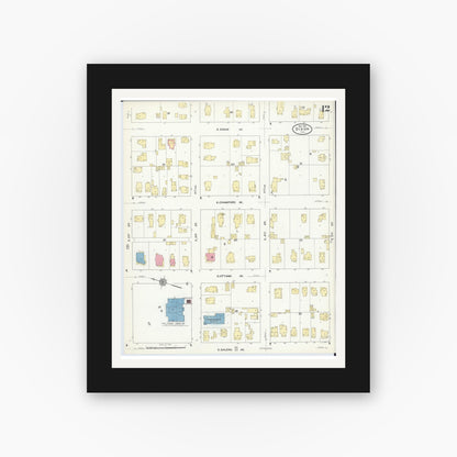 Old map wall art mockup — black gallery frame with white mat — Sanborn Fire Insurance Map from Dixon, Lee County, Illinois (1910), Sheet #0012