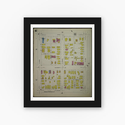 Old map wall art mockup — black gallery frame with white mat — Sanborn Fire Insurance Map from Madison, Dane County, Wisconsin (1908), Sheet #0041